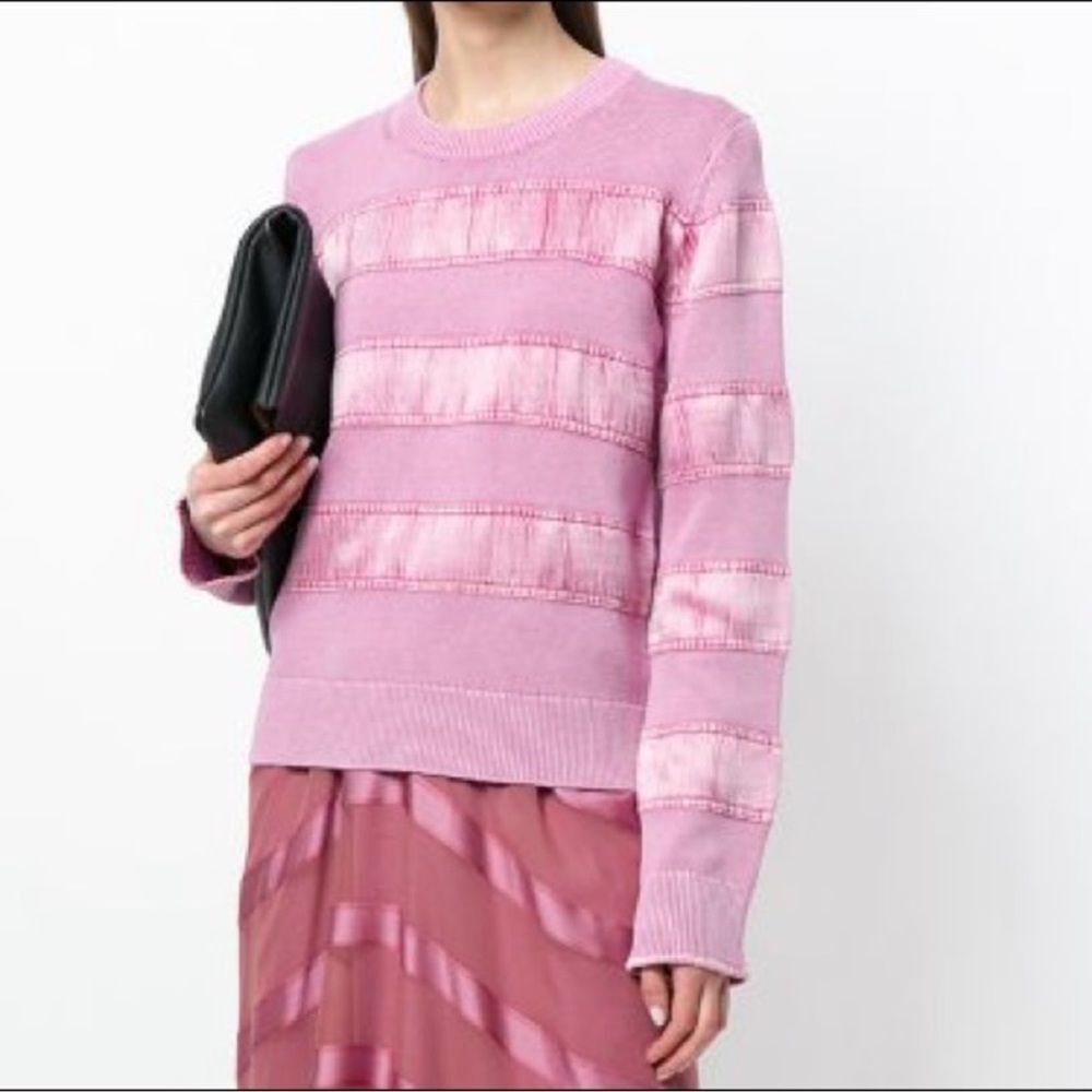 SIES MARJAN Zaylee Satin Stripe Sweater Size XS Crew Neck Pullover Cotton Cupro